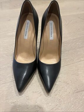 Saks Fifth Avenue Black Leather Pointed-Toe Pumps
